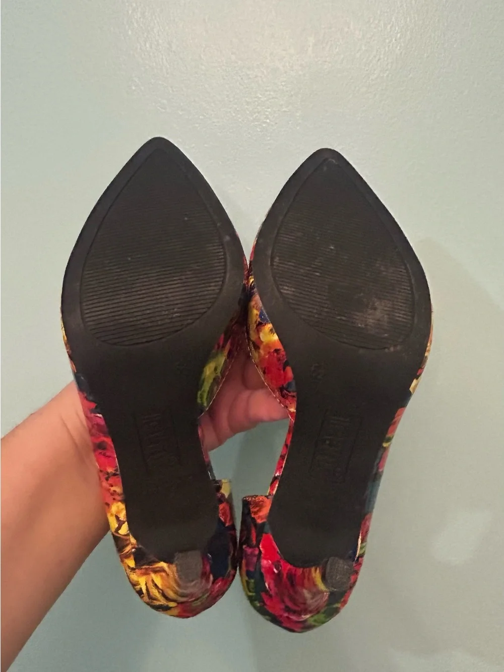 Y2K Brash Womens Karah D'orsay Shoes Yellow Floral Pointed Toe Slim Heels SZ 6.5
